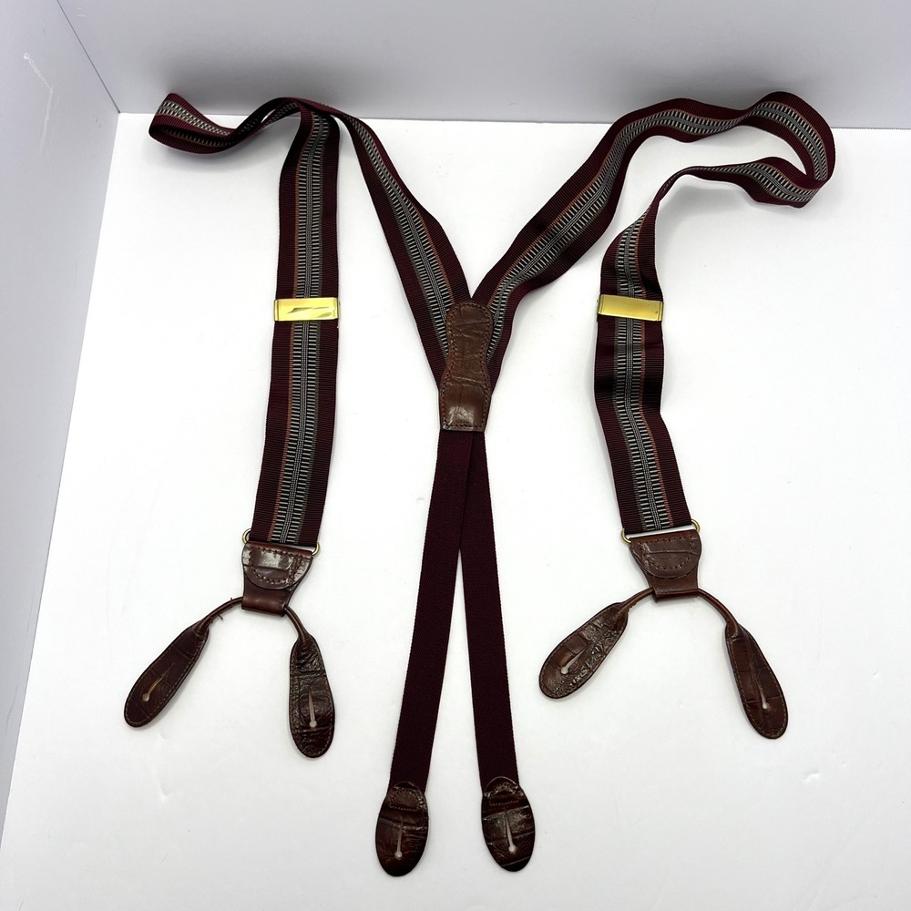 Martin Dingman Suspenders Mens Burgundy w/ Leather Button Solid Brass Preppy Ivy